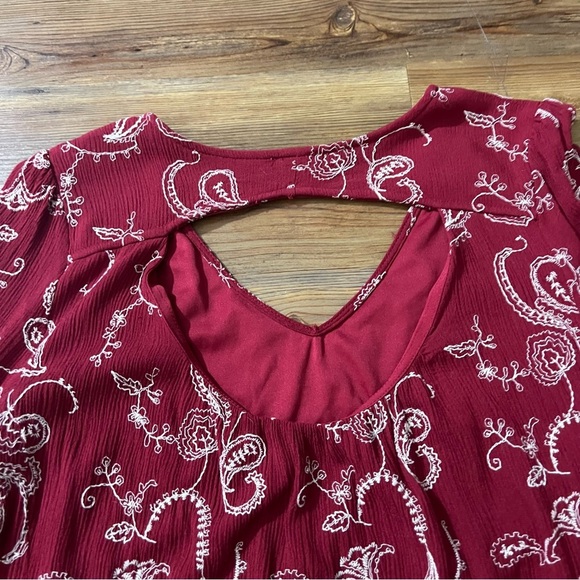 Soprano A-line dress, lined, embroidered, size XL, dark red with white,pre-owned - Picture 6 of 10